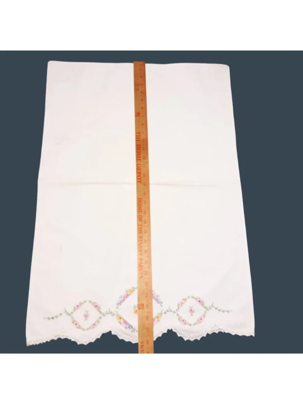 Vtg Floral Embroidered Pillowcases Lace Trim Pastel Yellow Pink Purple Flowers